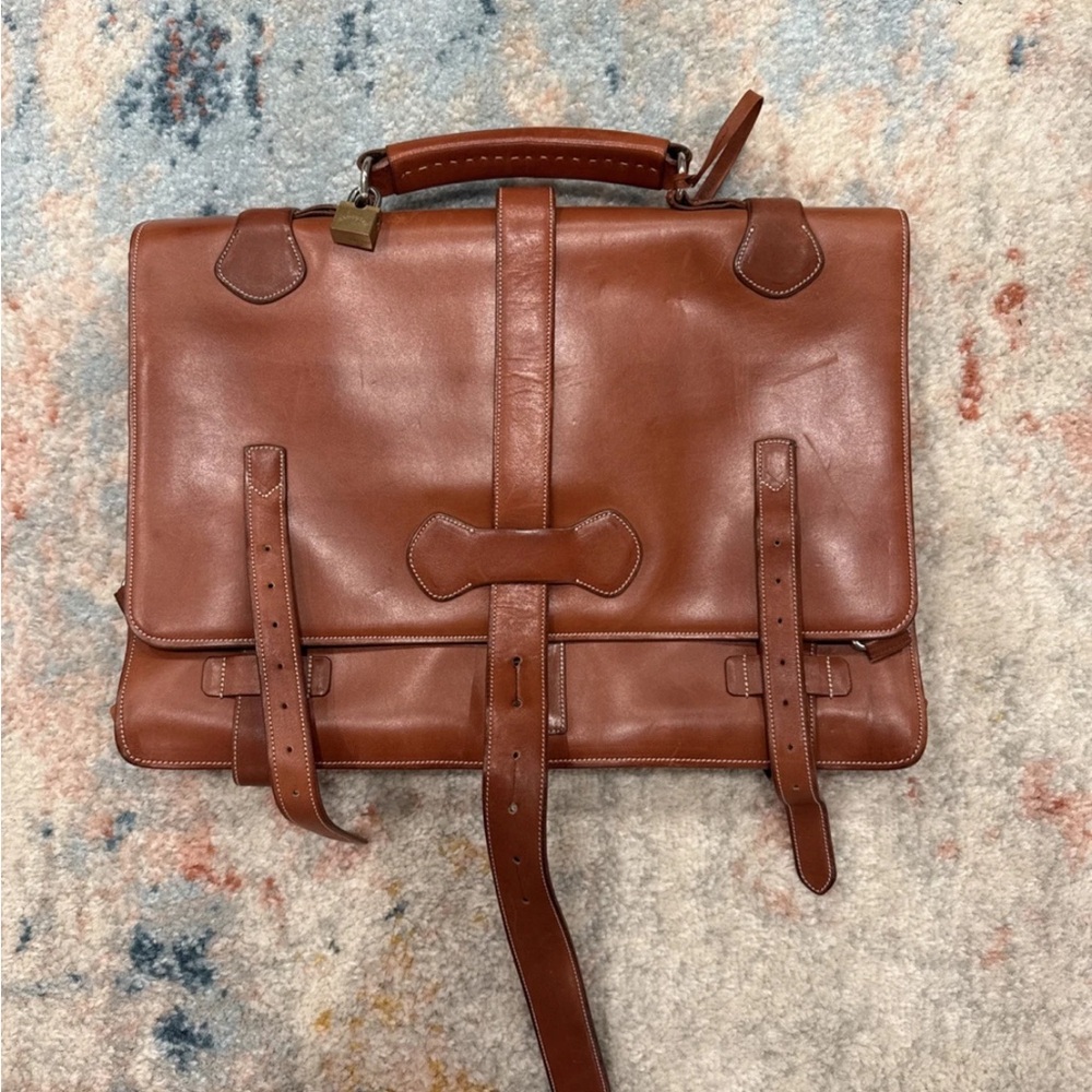 Genuine Classic Brown Leather Bag  Work Briefcase Great Condition Il Bisonte